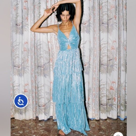 Sabina Musayev Metallic Teal Maxi Dress - Picture 1 of 5